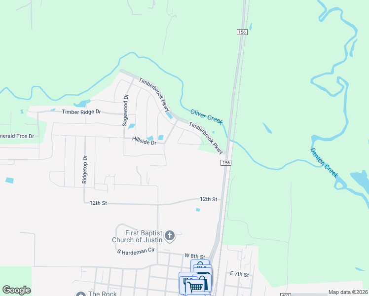 map of restaurants, bars, coffee shops, grocery stores, and more near 217 Spruce Valley Drive in Justin