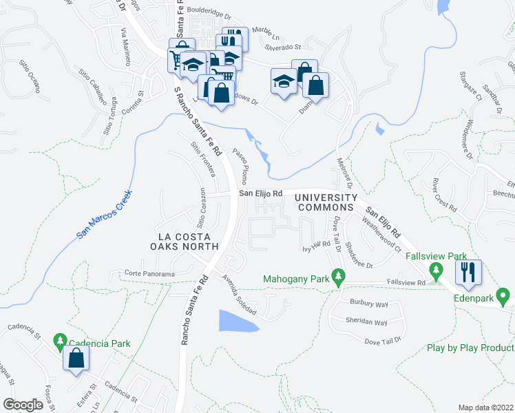 map of restaurants, bars, coffee shops, grocery stores, and more near 2261 Indus Way in San Marcos