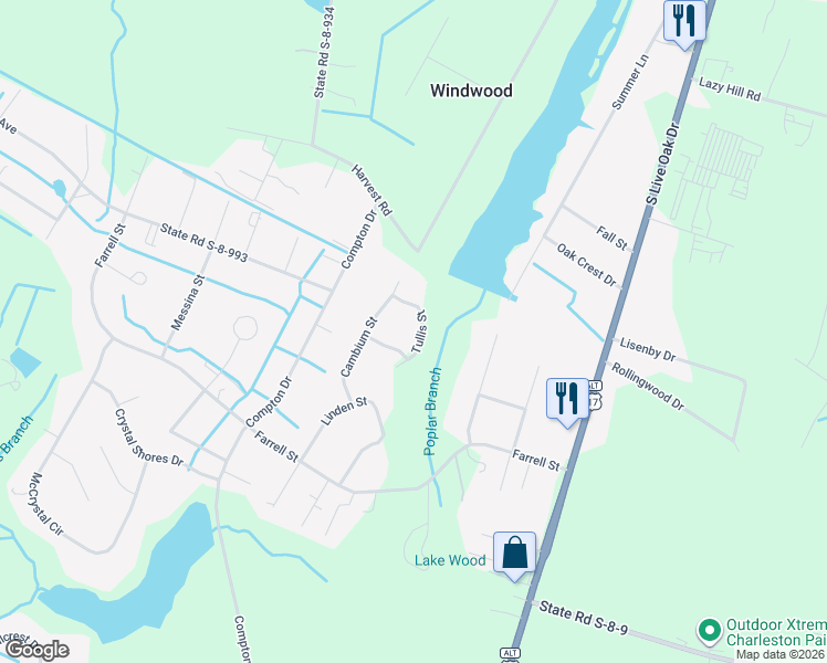 map of restaurants, bars, coffee shops, grocery stores, and more near 115 Celtis Street in Moncks Corner