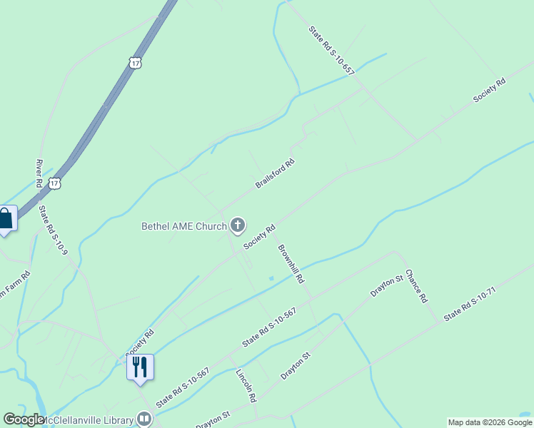 map of restaurants, bars, coffee shops, grocery stores, and more near 506 Society Road in McClellanville