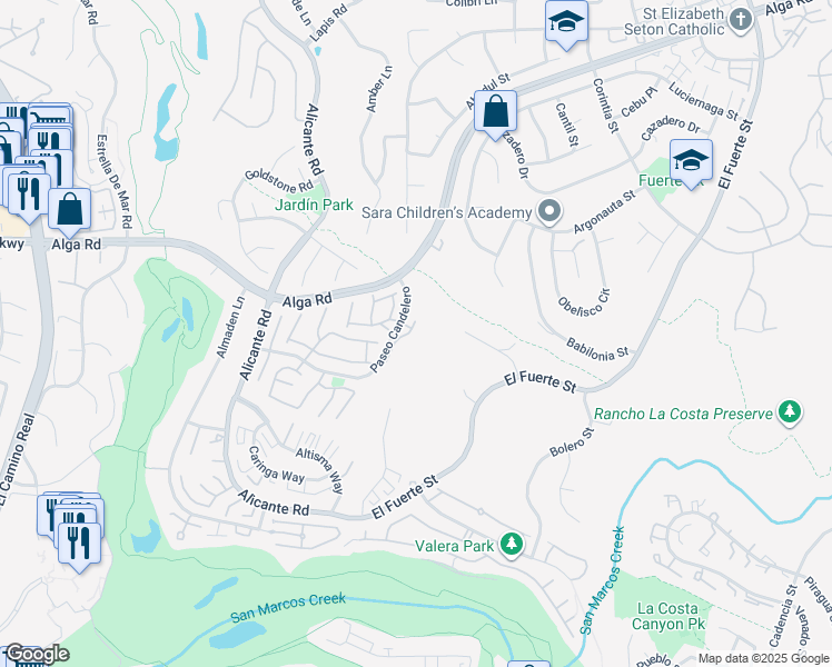 map of restaurants, bars, coffee shops, grocery stores, and more near 7018 Via Ostiones in Carlsbad
