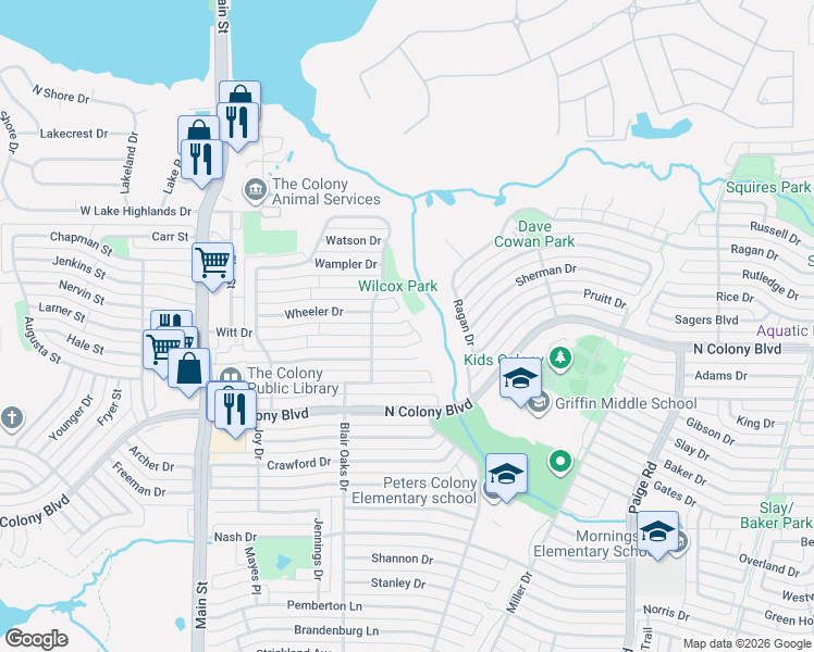 map of restaurants, bars, coffee shops, grocery stores, and more near 5017 Watkins Circle in The Colony