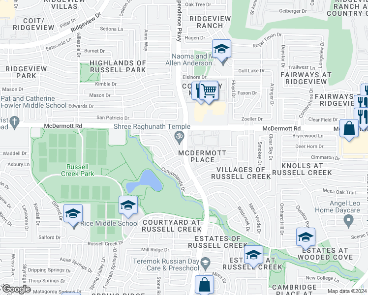map of restaurants, bars, coffee shops, grocery stores, and more near 8923 Independence Parkway in Plano