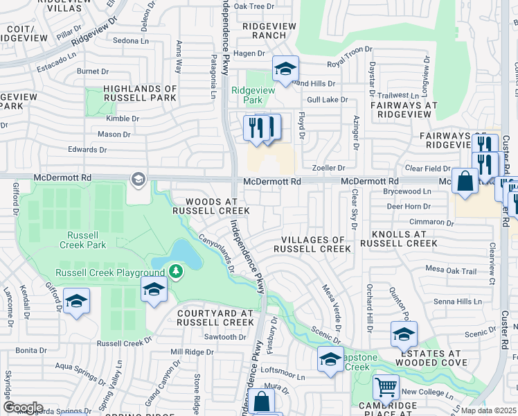 map of restaurants, bars, coffee shops, grocery stores, and more near in Plano