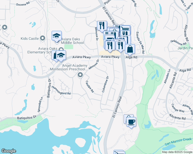 map of restaurants, bars, coffee shops, grocery stores, and more near 1735 Cereus Court in Carlsbad