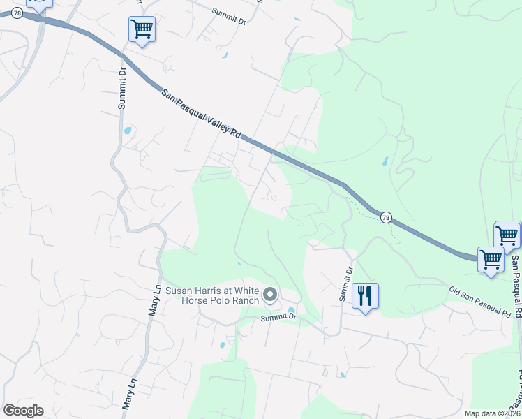 map of restaurants, bars, coffee shops, grocery stores, and more near 13921 Old San Pasqual Road in Escondido