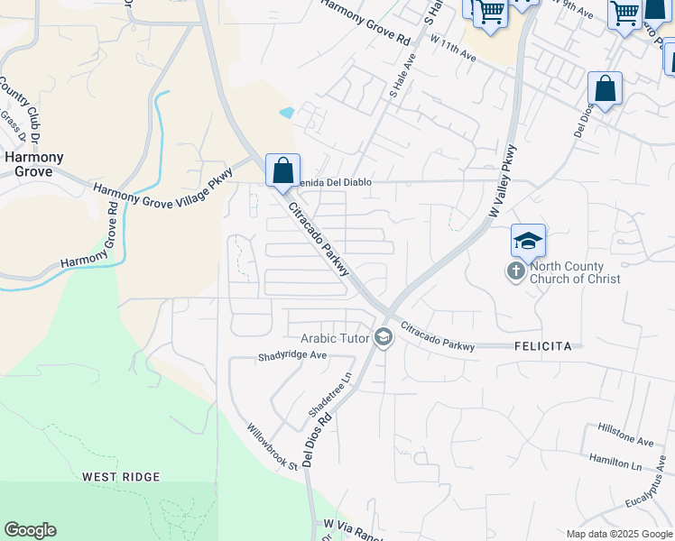 map of restaurants, bars, coffee shops, grocery stores, and more near 1751 Citracado Parkway in Escondido