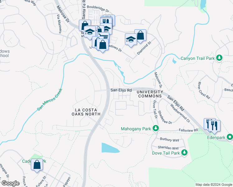 map of restaurants, bars, coffee shops, grocery stores, and more near 2230 Indus Way in San Marcos