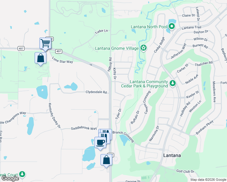 map of restaurants, bars, coffee shops, grocery stores, and more near 377 Kirby Drive in Argyle