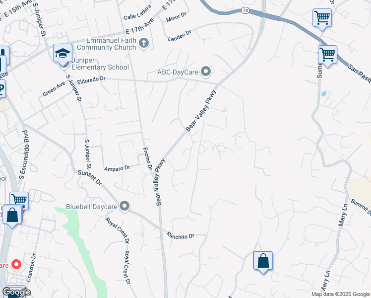 map of restaurants, bars, coffee shops, grocery stores, and more near 2013 Senita Glen in Escondido