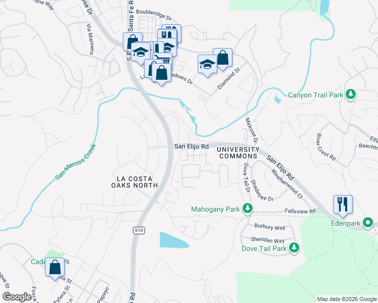 map of restaurants, bars, coffee shops, grocery stores, and more near 2192 Cosmo Way in San Marcos