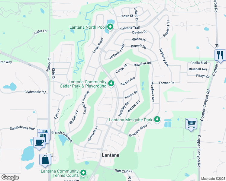 map of restaurants, bars, coffee shops, grocery stores, and more near 8916 Wyatt Circle in Argyle