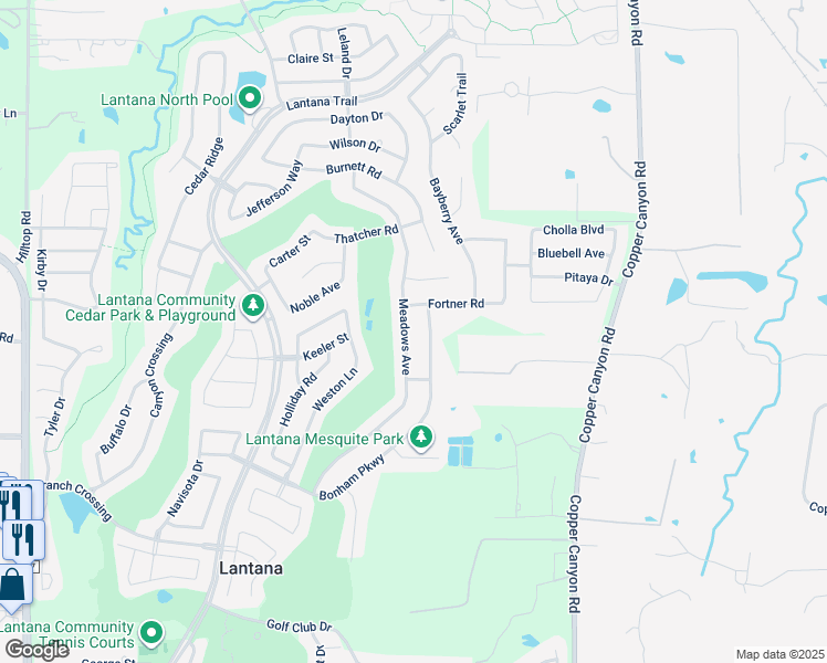 map of restaurants, bars, coffee shops, grocery stores, and more near 1610 Meadows Avenue in Lantana