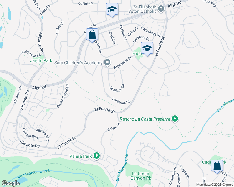map of restaurants, bars, coffee shops, grocery stores, and more near 7173 Obelisco Circle in Carlsbad