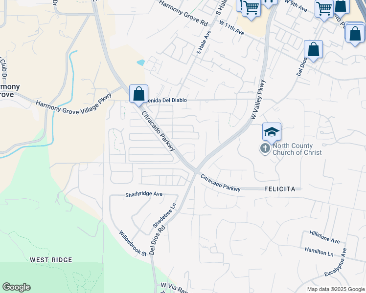 map of restaurants, bars, coffee shops, grocery stores, and more near 2137 North Mammoth Place in Escondido