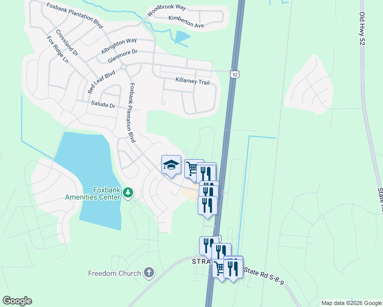 map of restaurants, bars, coffee shops, grocery stores, and more near 119 Foxbank Plantation Boulevard in Moncks Corner