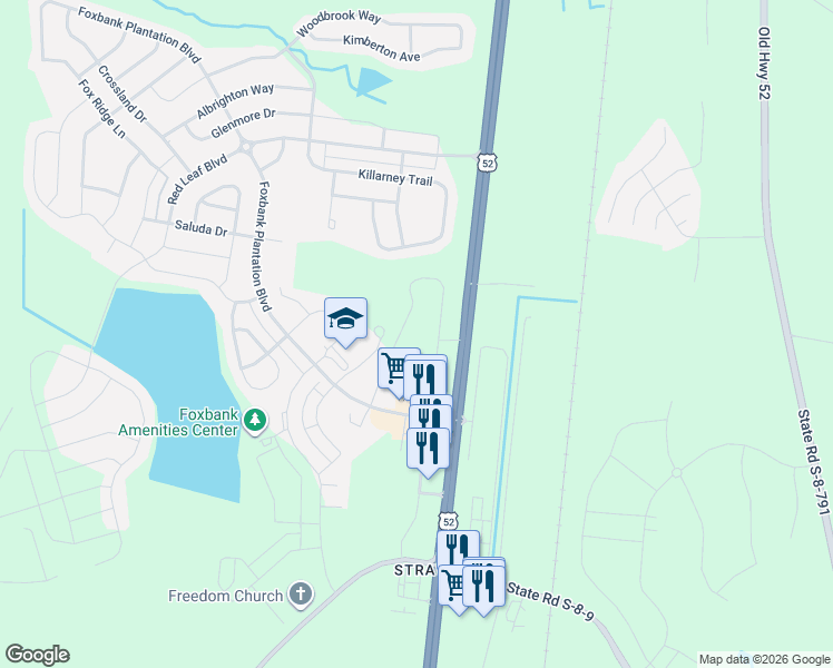 map of restaurants, bars, coffee shops, grocery stores, and more near 119 Foxbank Plantation Boulevard in Moncks Corner