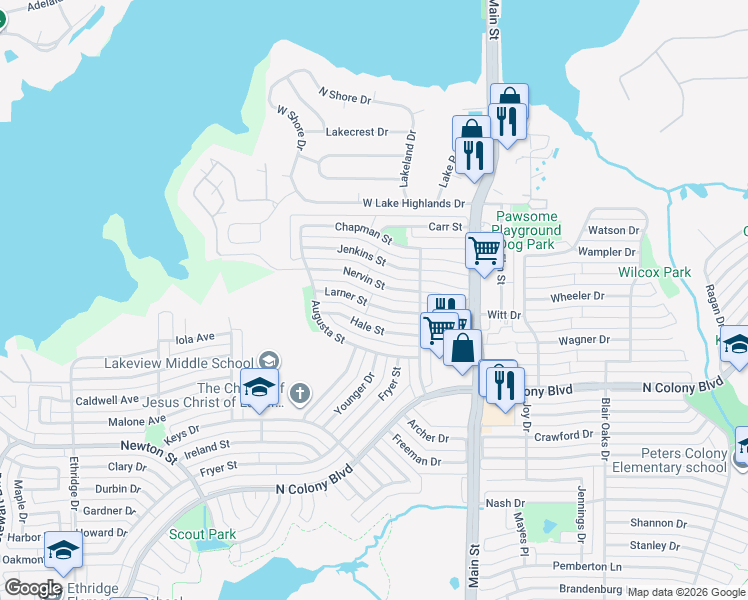 map of restaurants, bars, coffee shops, grocery stores, and more near 4444 Hale Street in The Colony