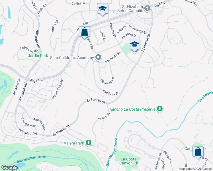 map of restaurants, bars, coffee shops, grocery stores, and more near 7173 Obelisco Circle in Carlsbad