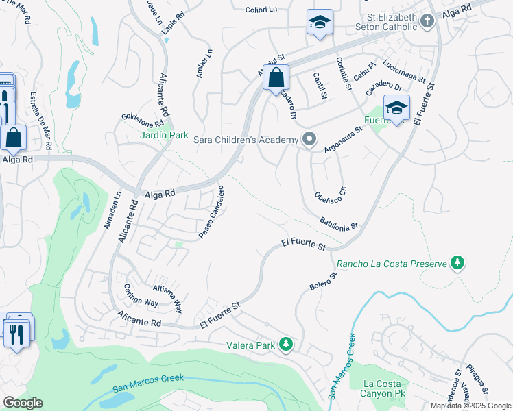 map of restaurants, bars, coffee shops, grocery stores, and more near 2610 Acuna Court in Carlsbad
