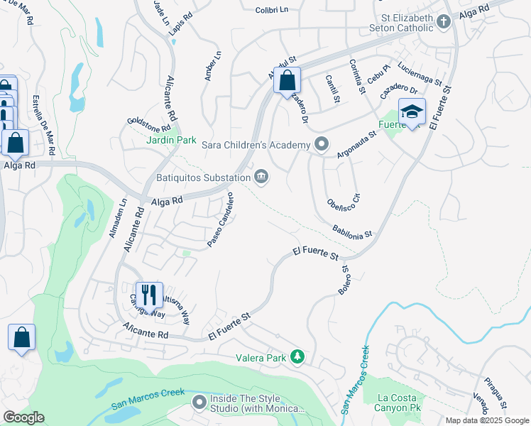 map of restaurants, bars, coffee shops, grocery stores, and more near 2610 Acuna Court in Carlsbad