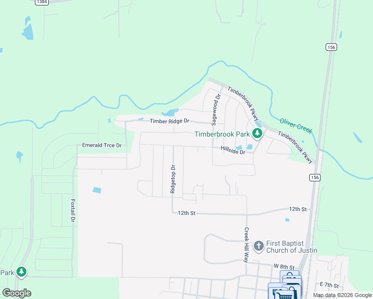 map of restaurants, bars, coffee shops, grocery stores, and more near 916 Hillside Drive in Justin