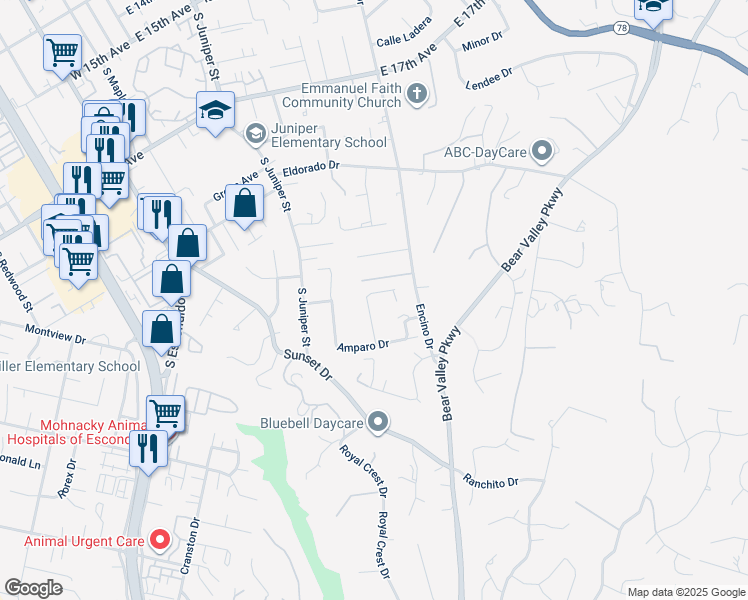map of restaurants, bars, coffee shops, grocery stores, and more near 2130 Pamplona Court in Escondido