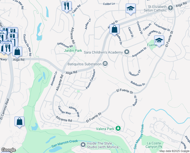map of restaurants, bars, coffee shops, grocery stores, and more near 7013 Via Ostiones in Carlsbad