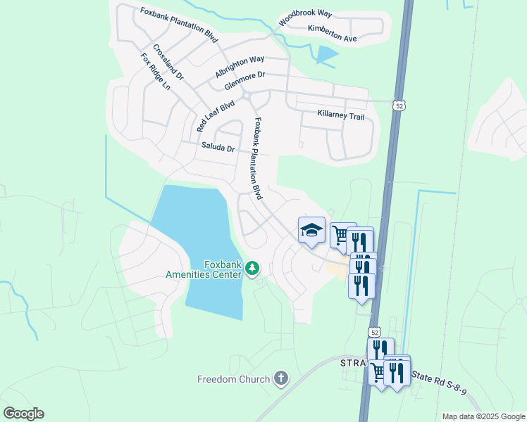map of restaurants, bars, coffee shops, grocery stores, and more near 107 Springbank Court in Moncks Corner