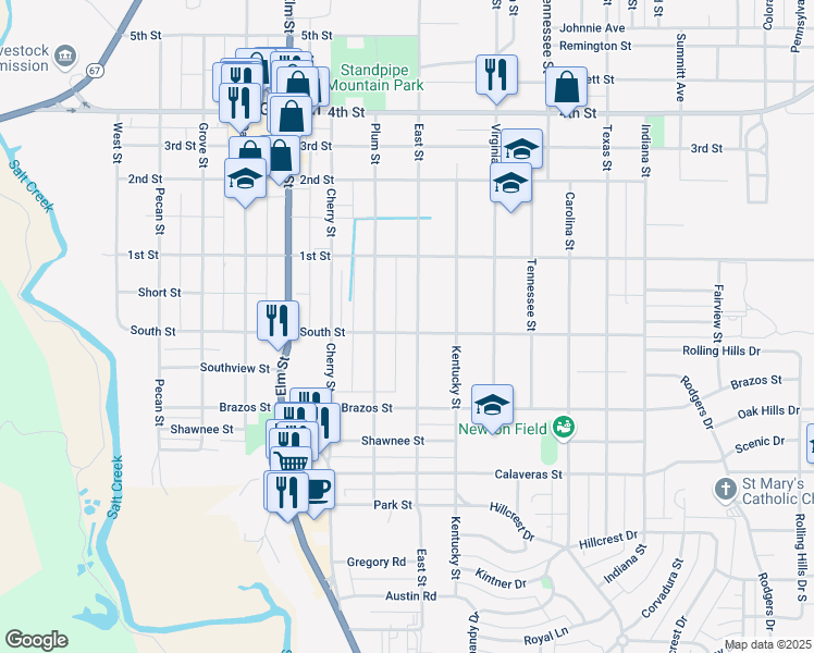 map of restaurants, bars, coffee shops, grocery stores, and more near 821 East Street in Graham