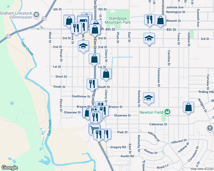 map of restaurants, bars, coffee shops, grocery stores, and more near 819 Cherry Street in Graham