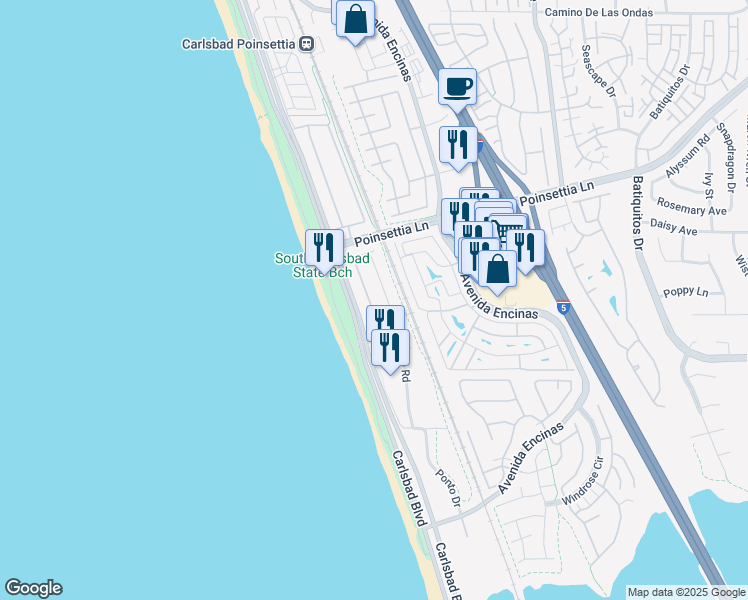 map of restaurants, bars, coffee shops, grocery stores, and more near 7064 Whitewater Street in Carlsbad