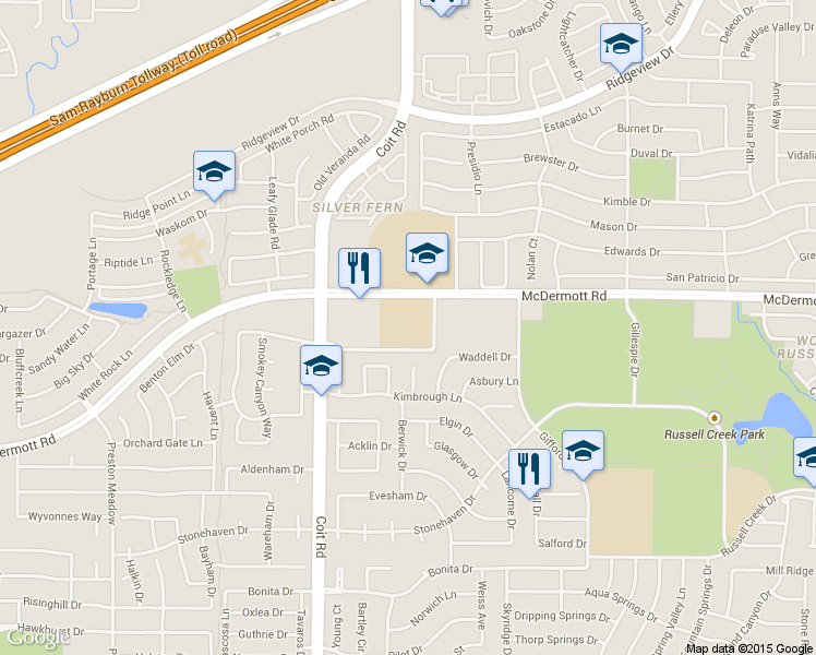 map of restaurants, bars, coffee shops, grocery stores, and more near 8900 Coit Road in Plano