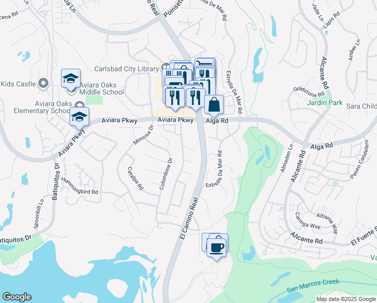 map of restaurants, bars, coffee shops, grocery stores, and more near 1853 Tule Court in Carlsbad