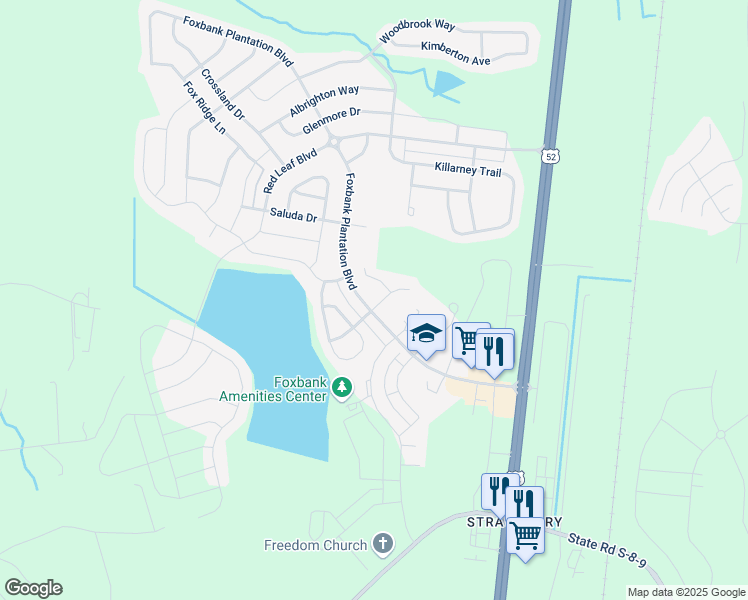 map of restaurants, bars, coffee shops, grocery stores, and more near 107 Springbank Court in Moncks Corner