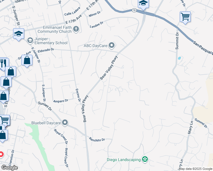 map of restaurants, bars, coffee shops, grocery stores, and more near 2004 Saguaro Glen in Escondido