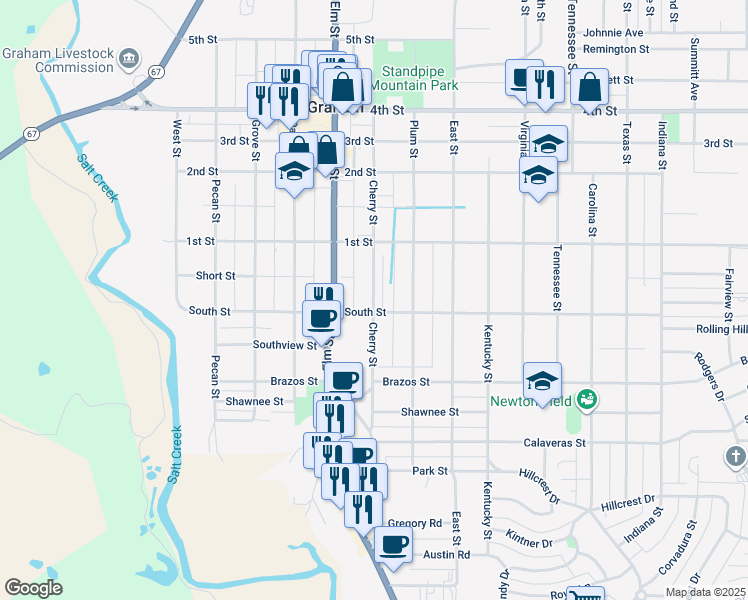 map of restaurants, bars, coffee shops, grocery stores, and more near 819 Cherry Street in Graham