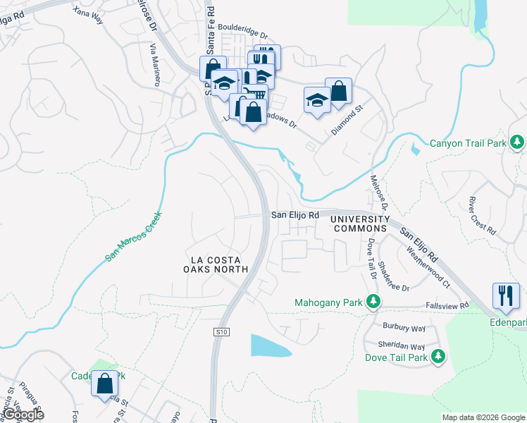 map of restaurants, bars, coffee shops, grocery stores, and more near 3780 Rancho Santa Fe Road in Carlsbad