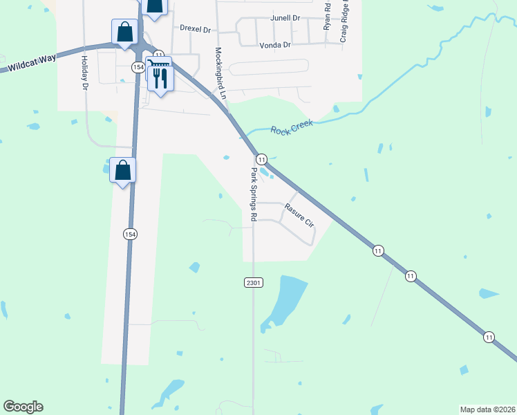 map of restaurants, bars, coffee shops, grocery stores, and more near 604 Rasure Circle in Sulphur Springs
