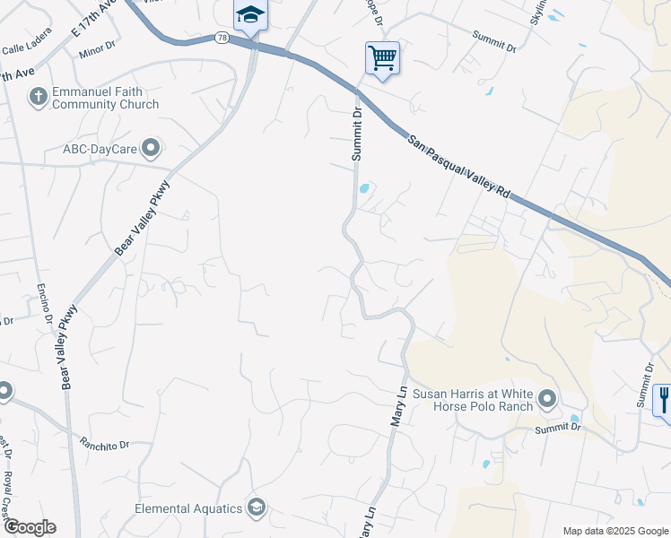 map of restaurants, bars, coffee shops, grocery stores, and more near Summit Trail in San Diego County