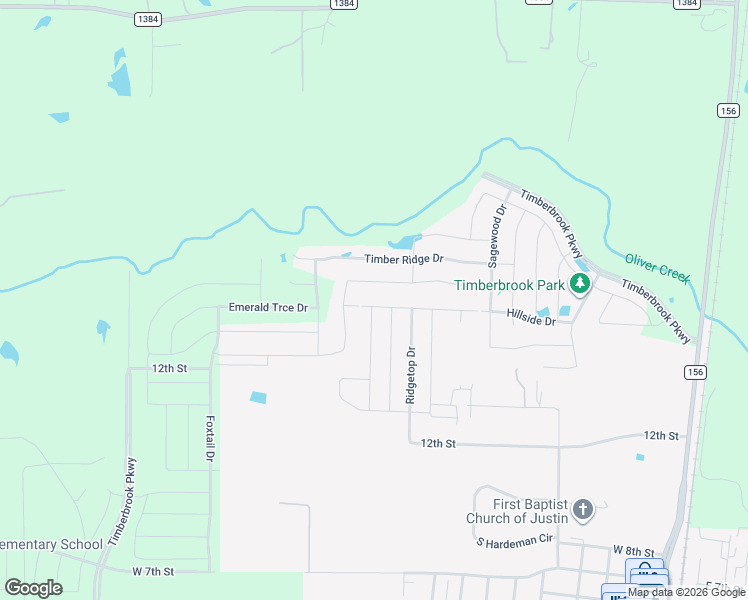 map of restaurants, bars, coffee shops, grocery stores, and more near 1300 Hillside Dr in Justin