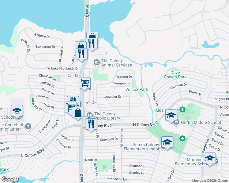 map of restaurants, bars, coffee shops, grocery stores, and more near 4901 Ward Drive in The Colony