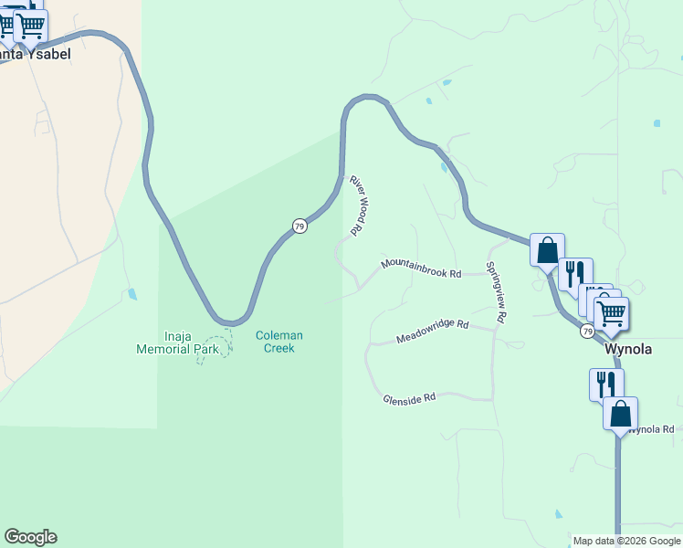 map of restaurants, bars, coffee shops, grocery stores, and more near 1328 River Wood Road in Santa Ysabel