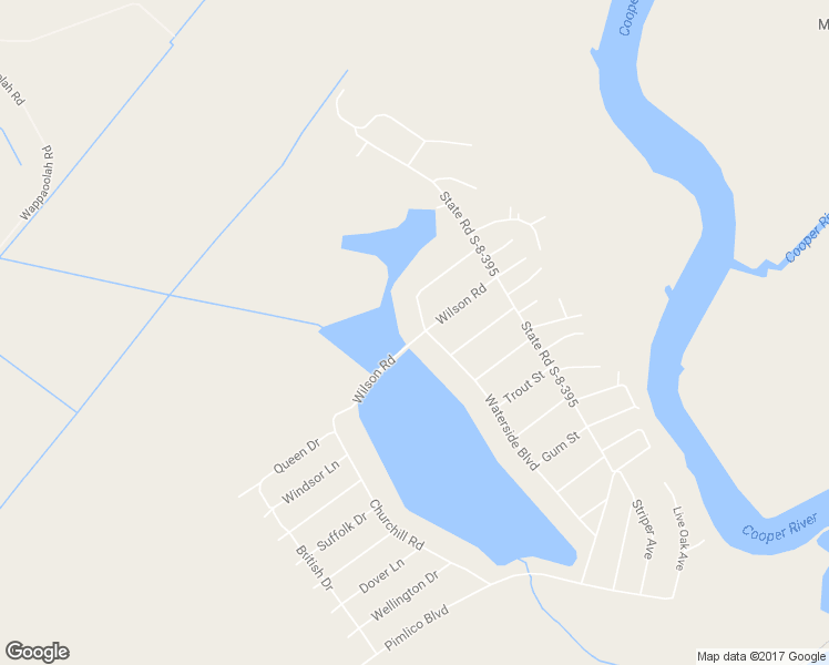 map of restaurants, bars, coffee shops, grocery stores, and more near 1701 Waterside Boulevard in Moncks Corner