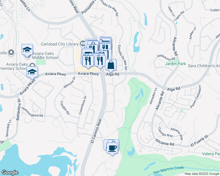 map of restaurants, bars, coffee shops, grocery stores, and more near 1931 Estrella De Mar Court in Carlsbad