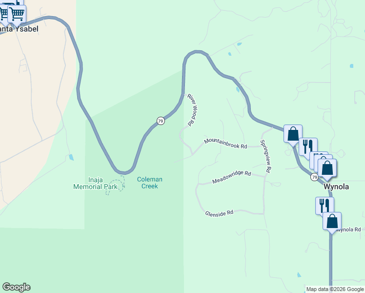map of restaurants, bars, coffee shops, grocery stores, and more near 1328 River Wood Road in Santa Ysabel