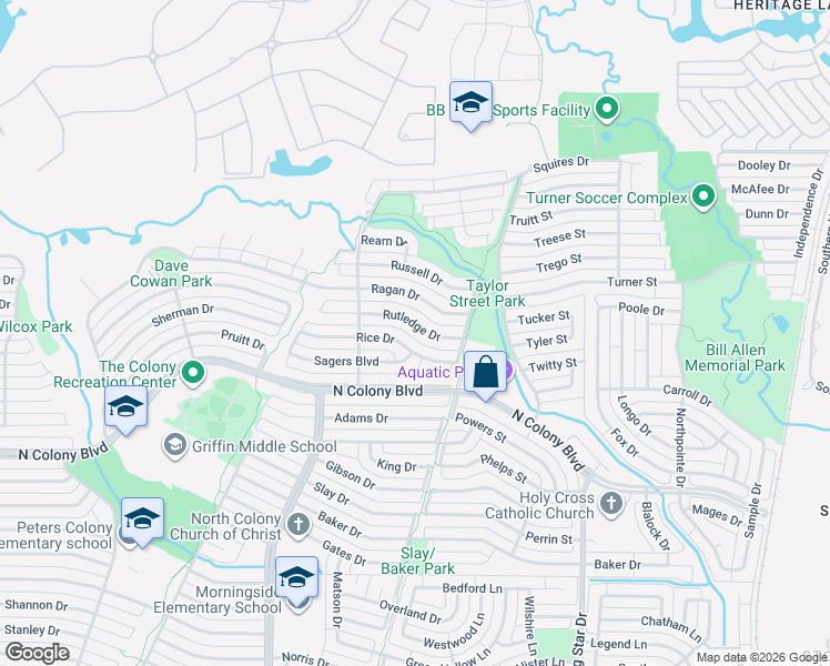 map of restaurants, bars, coffee shops, grocery stores, and more near 5541 Rutledge Dr in The Colony