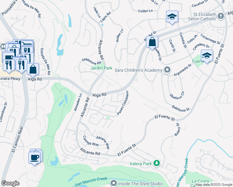 map of restaurants, bars, coffee shops, grocery stores, and more near 7001 Via Coello in Carlsbad