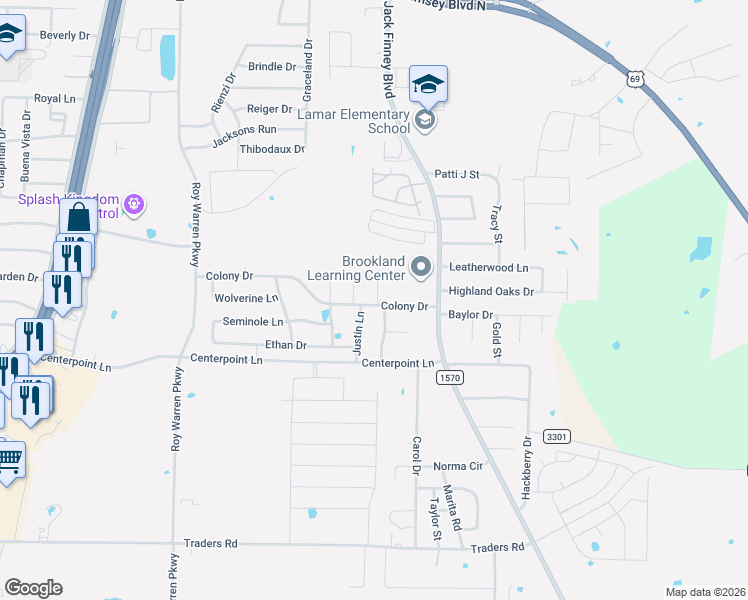 map of restaurants, bars, coffee shops, grocery stores, and more near 712 Colony Drive in Greenville