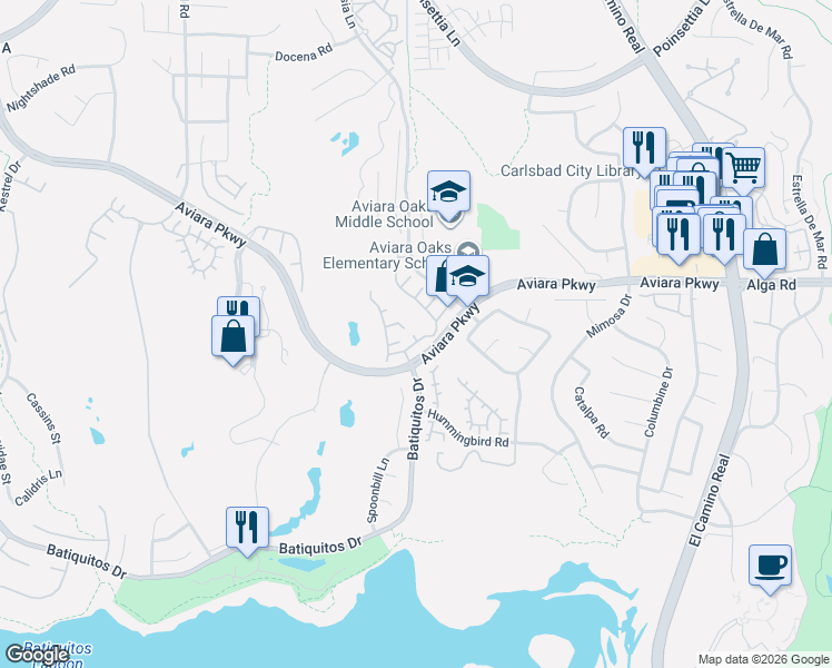 map of restaurants, bars, coffee shops, grocery stores, and more near 6852 Wigeon Place in Carlsbad